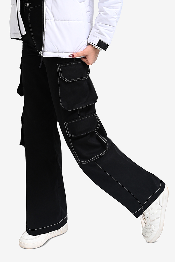 Winteez Black Wide Leg Jeans Style Cargo Pants - Image 2
