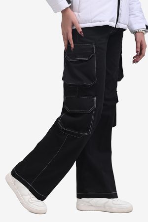 Winteez Black Wide Leg Jeans Style Cargo Pants