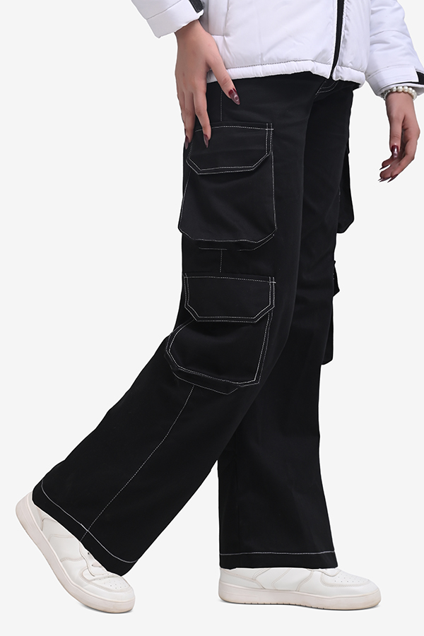 Winteez Black Wide Leg Jeans Style Cargo Pants