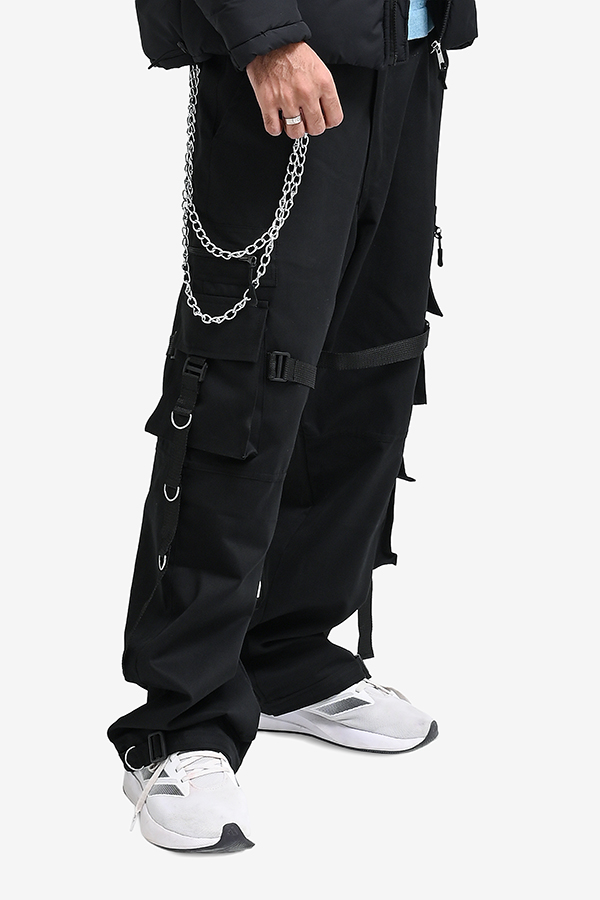 Winteez Black Multi-Pocket with Double Chain Cargo Pant