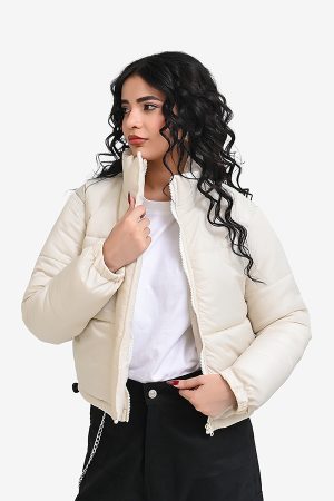 Winteez Women's Off-white Cropped Puffer Jacket