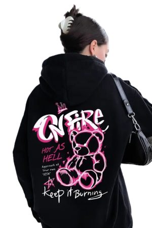 Winteez Pink Bear Graphic Oversized Hoodie