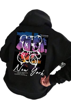Winteez New York Sunset Bear Oversized Hoodie