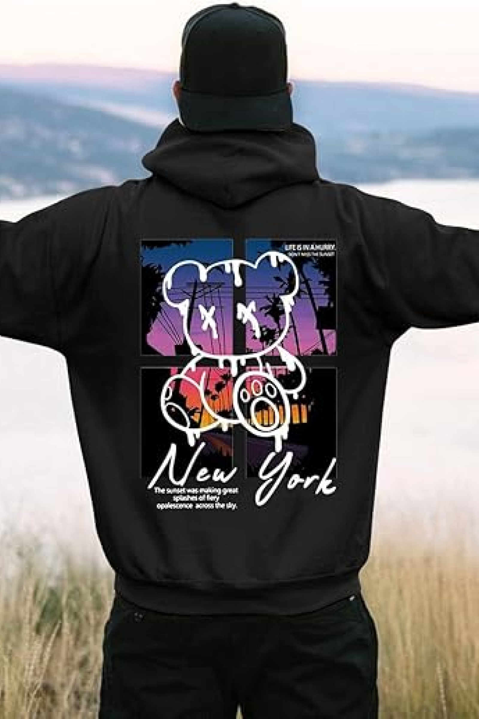 Winteez New York Sunset Bear Oversized Hoodie - Image 4