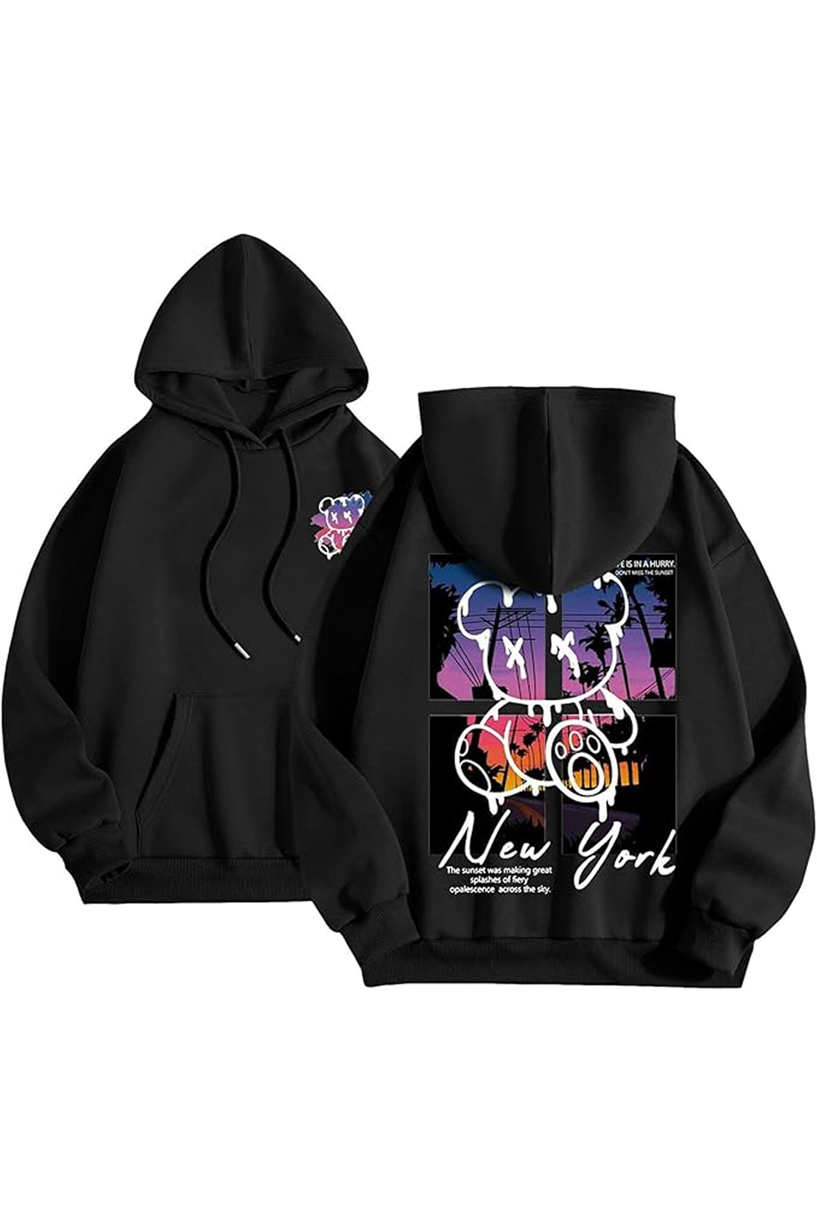 Winteez New York Sunset Bear Oversized Hoodie - Image 3
