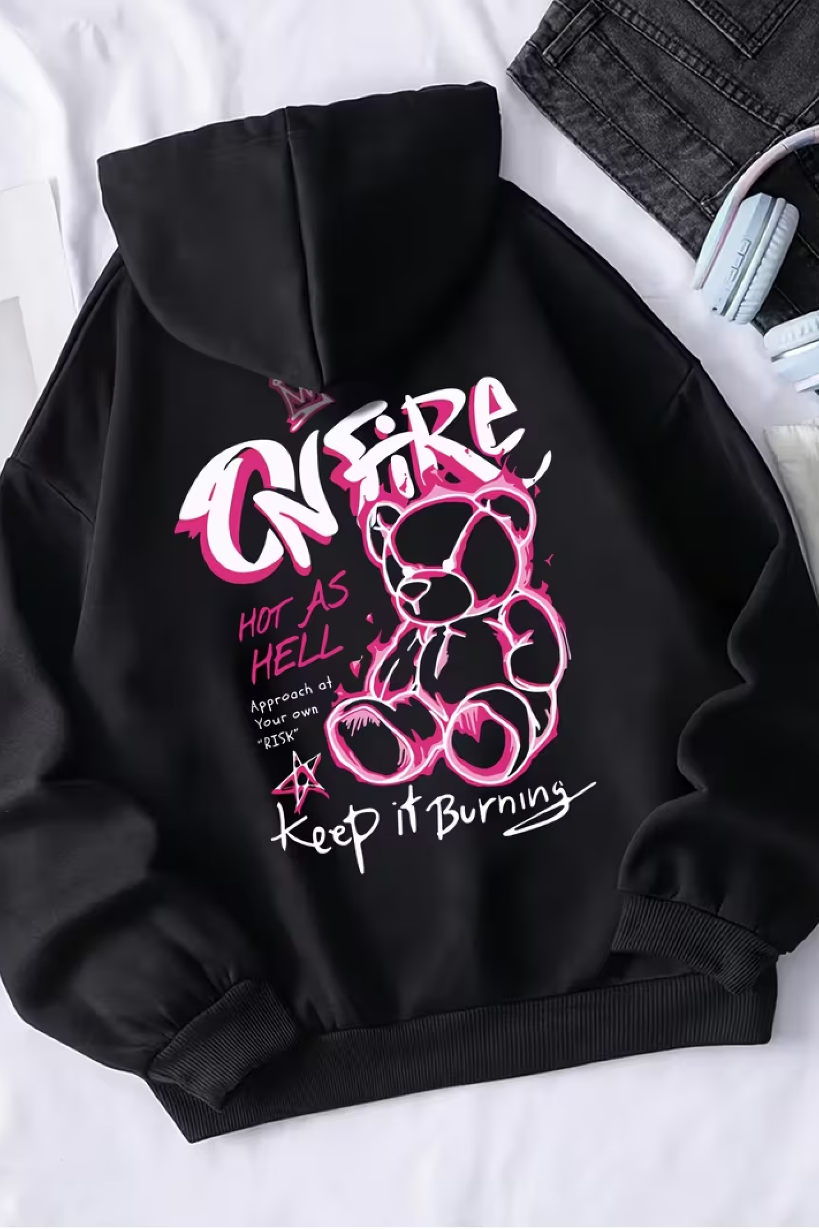 Winteez Pink Bear Graphic Oversized Hoodie - Image 3