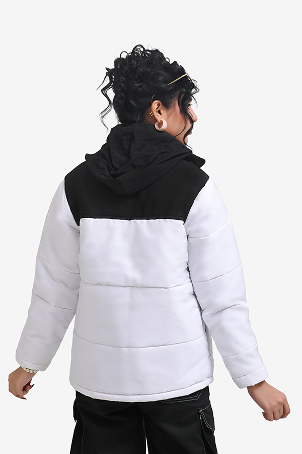 Winteez Women's Black and White Hooded Puffer Jacket - Image 2
