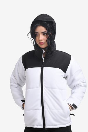 Winteez Women's Black and White Hooded Puffer Jacket