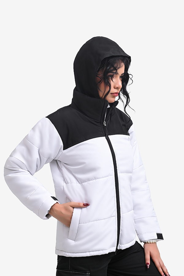 Winteez Women's Black and White Hooded Puffer Jacket - Image 3