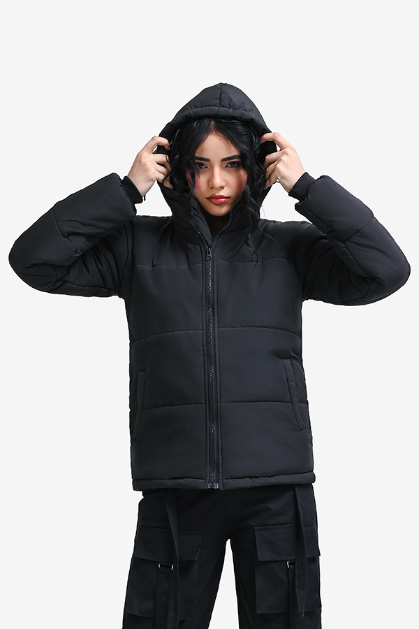 Winteez Women's Black Hooded Puffer Jacket - Image 2