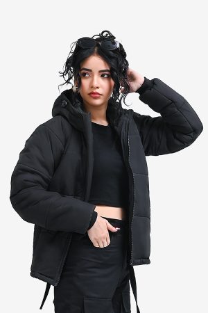 Winteez Women's Black Hooded Puffer Jacket