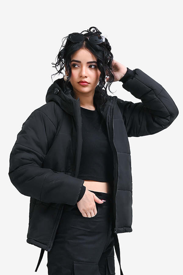 Winteez Women's Black Hooded Puffer Jacket