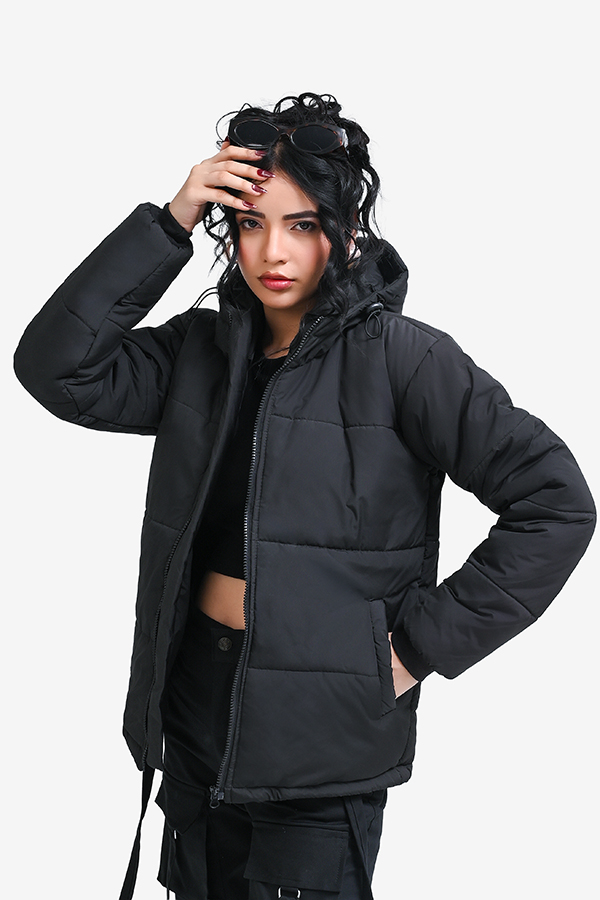 Winteez Women's Black Hooded Puffer Jacket - Image 4